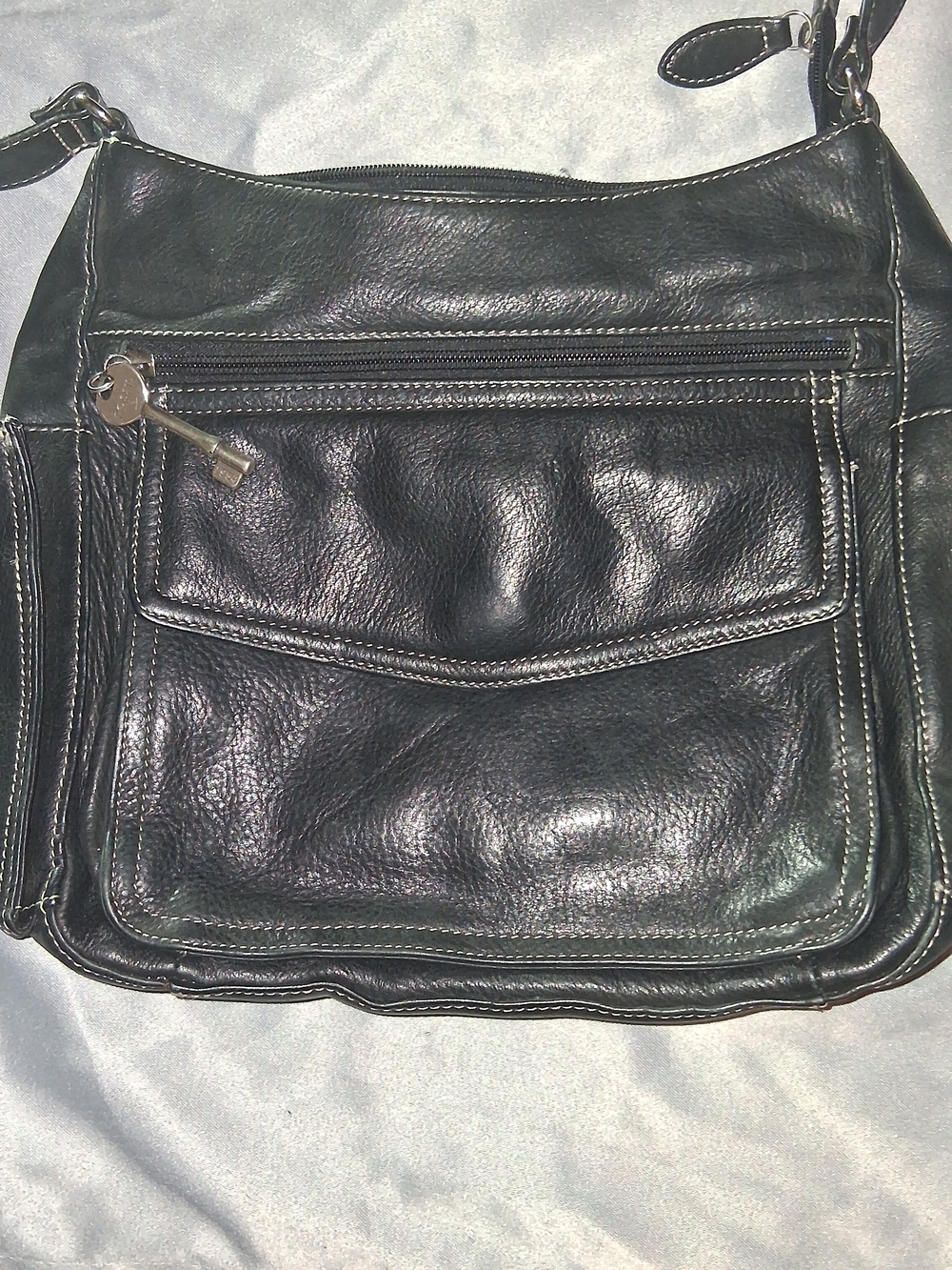 Fossil Black Leather Crossbody with Front Flap and Zip Pocket